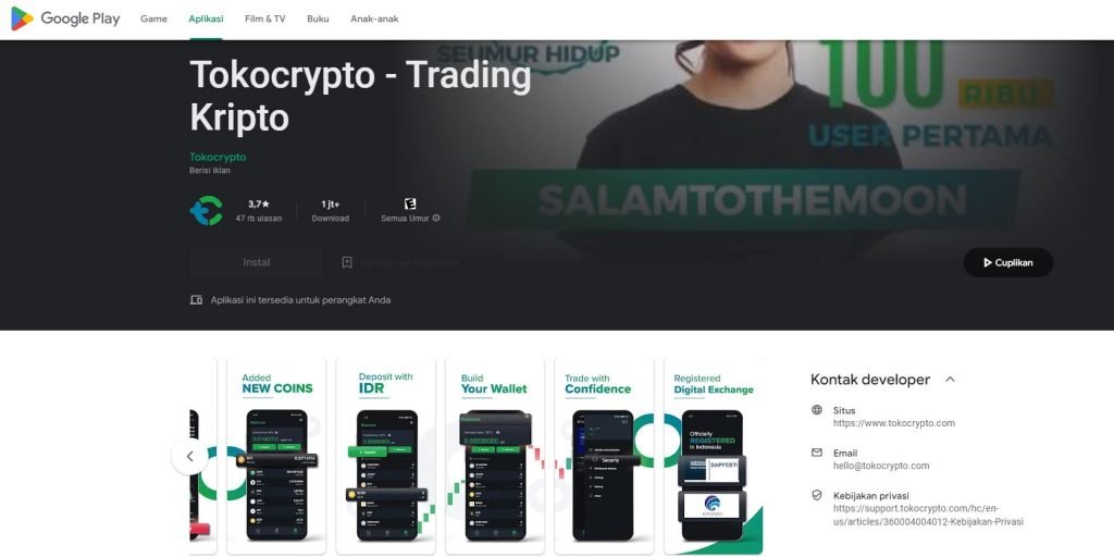 tokocrypto adalah aplikasi crypto terpopuler resmi bappebti Indonesia