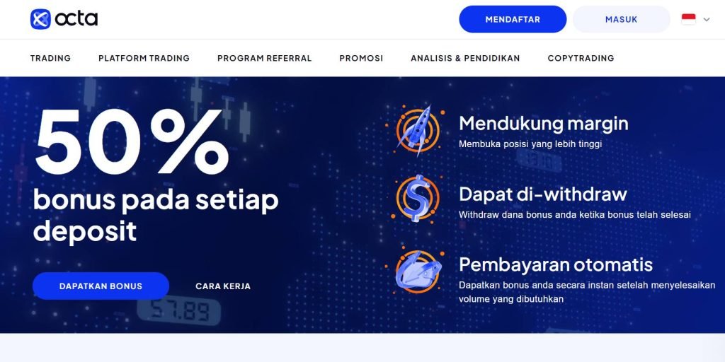 bonus deposit forex Octa broker terbaru 50%