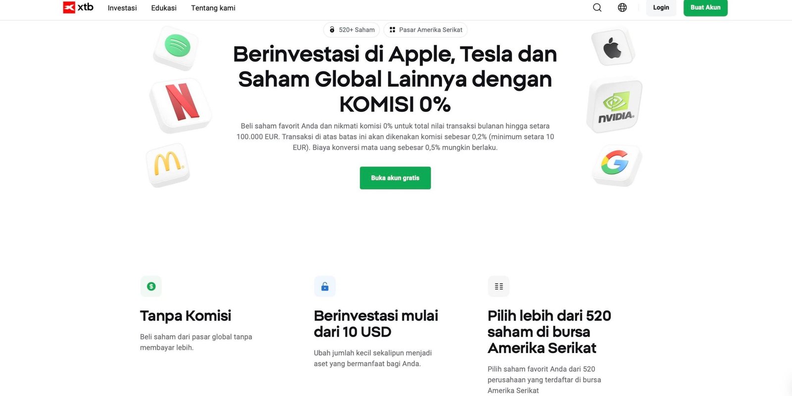 XTB jadi aplikasi saham US di Indonesia terbaik OJK dan Bappebti